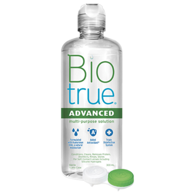 Biotrue Advanced MPS lenzenvloeistof van Bausch + Lomb, fles van 300 ml met lenshouder
