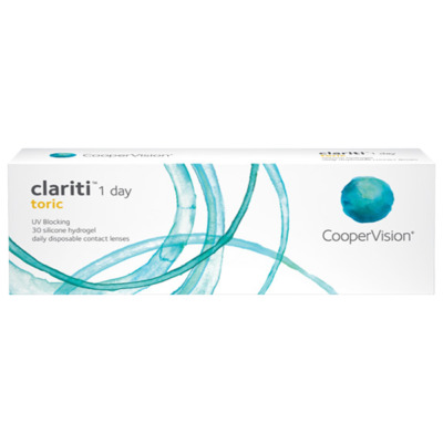 Verpakking van CooperVision Clariti 1 day toric contactlenzen voor astigmatisme met siliconen hydrogel en UV-filter